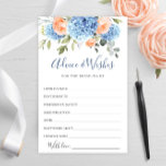 Blått Hydrangea  Ro Advice & Önskemål Card<br><div class="desc">Anpassa med bruden till namn och duschdatum. Om du vill göra ytterligare anpassningar klickar du på "Anpassa den här mallen" och sedan på "Redigera med Design Verktyg". Snyggten kan redigeras enkelt för att använda bröllop-mallar, fler objekt finns i butiken (inbjudningar, osa, tackkort, papper och dekoration). Kontakta mig om du behöver...</div>