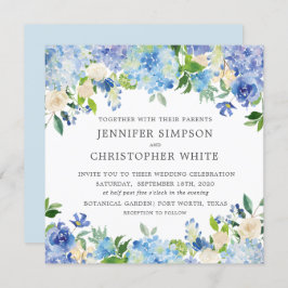 Blått Hydrangea Square Bröllopskort Inbjudningar