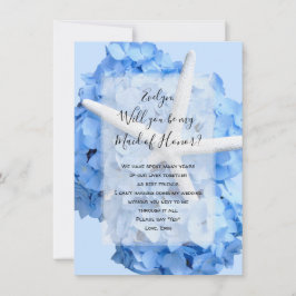 Blått Hydrangea Starfish be My Bridesmaid Card