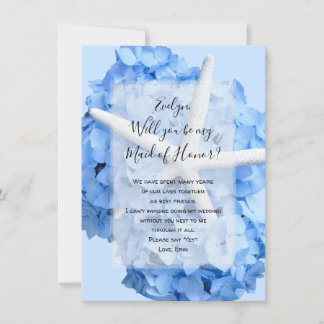 Blått Hydrangea Starfish be My Bridesmaid Card