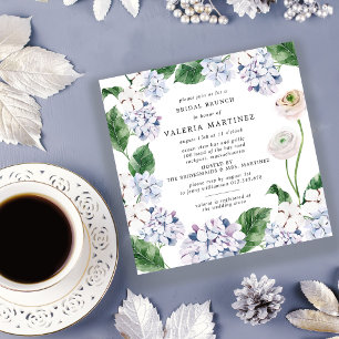Blått Hydrangea Vit ros Möhippa Brunch Square Inbjudningar