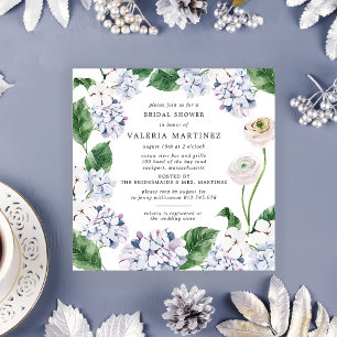 Blått Hydrangea Vit ros Möhippa Square Inbjudningar