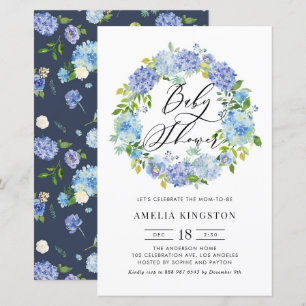 Blått Hydrangea WAN Utandning Babykläder Inbjudan