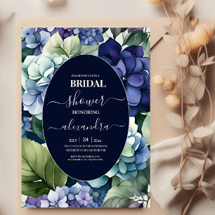 Blått Hydrangea Watercolor Blommigt Möhippa Inbjudningar