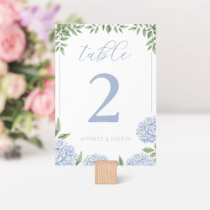 Blått Hydrangea Watercolor Blommigt Personlig Bordsnummer