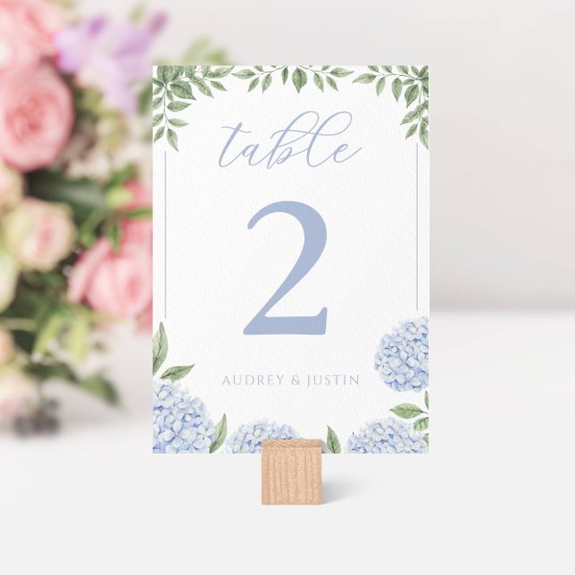 Blått Hydrangea Watercolor Blommigt Personlig Bordsnummer (Skapare uppladdad)