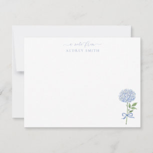 Blått Hydrangea Watercolor Blooms-skript Tack Kort