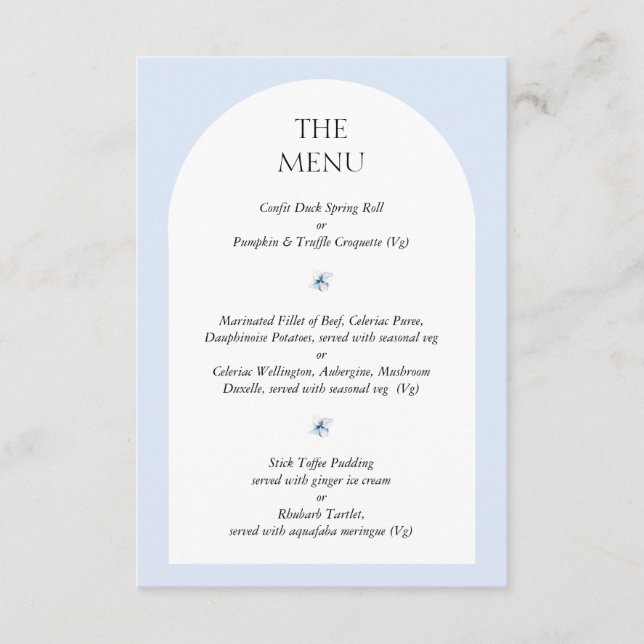 Blått Hydrangea Wedding Menu Choice Card Tilläggskort (Framsida)