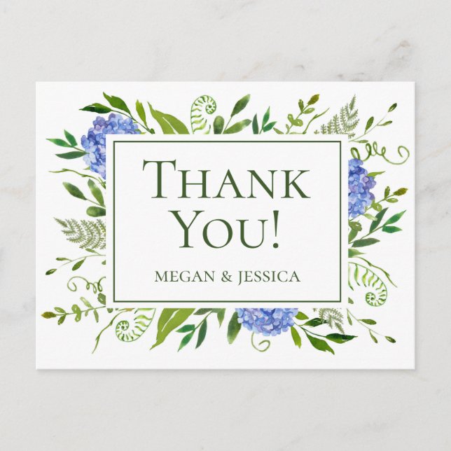 Blått Hydrangeas-Blommigt, falskt mått Vykort (Framsida)