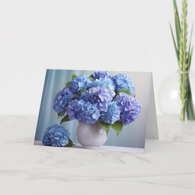 Blått Hydrangeas-gratulationskort Helgkort (Framsida)