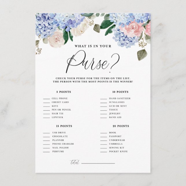 Blått Hydrangeas - vad är det i ditt spel? Tilläggskort (Framsida)