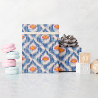 Blått ikat-inpackningspapper för högtider presentpapper