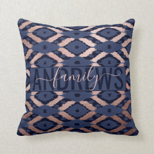 Blått Ikat Mönster Monogram Ro Kudde