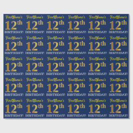 Blått, Imitation Guld titta "12:e BIRTHDAY" Presentpapper