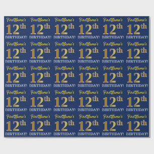 Blått, Imitation Guld titta "12:e BIRTHDAY" Presentpapper