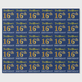 Blått, Imitation Guld titta "16:e BIRTHDAY" Presentpapper