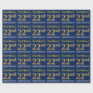 Blått, Imitation Guld titta "22:a BIRTHDAY" Presentpapper