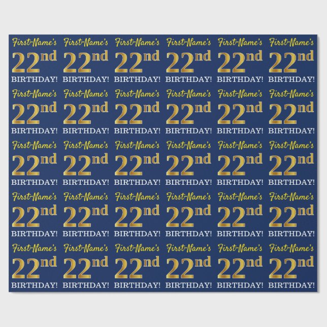 Blått, Imitation Guld titta "22:a BIRTHDAY" Presentpapper (Platt)