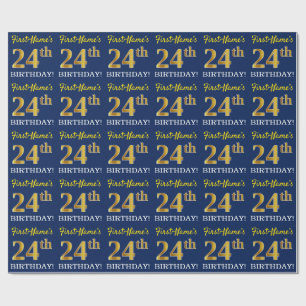 Blått, Imitation Guld titta "24:e BIRTHDAY" Presentpapper