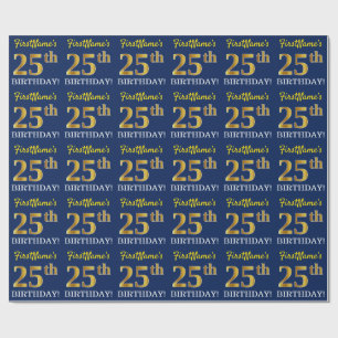 Blått, Imitation Guld titta "25:e BIRTHDAY" Presentpapper