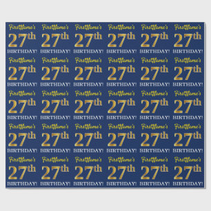 Blått, Imitation Guld titta "27:e BIRTHDAY" Presentpapper