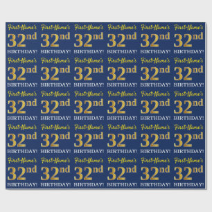 Blått, Imitation Guld titta "32:a BIRTHDAY" Presentpapper