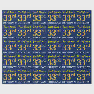 Blått, Imitation Guld titta "33:e BIRTHDAY" Presentpapper