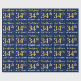 Blått, Imitation Guld titta "34:e BIRTHDAY" Presentpapper