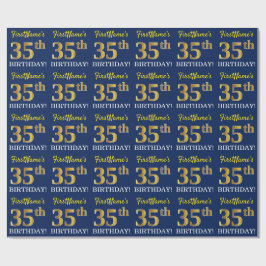 Blått, Imitation Guld Titta "35e BIRTHDAY" Presentpapper