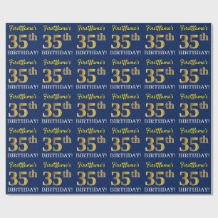 Blått, Imitation Guld Titta "35e BIRTHDAY" Presentpapper
