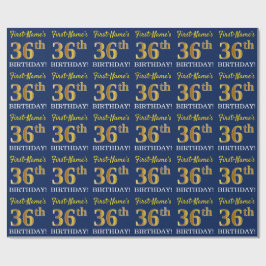 Blått, Imitation Guld titta "36:e BIRTHDAY" Presentpapper