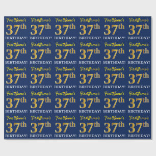 Blått, Imitation Guld titta "37:e BIRTHDAY" Presentpapper