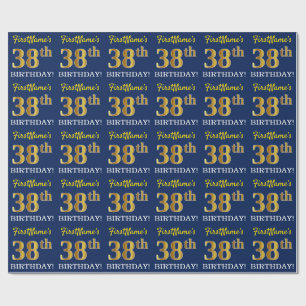 Blått, Imitation Guld titta "38:e BIRTHDAY" Presentpapper