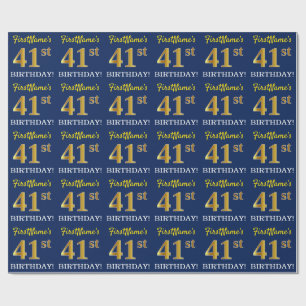 Blått, Imitation Guld titta "41:a BIRTHDAY" Presentpapper