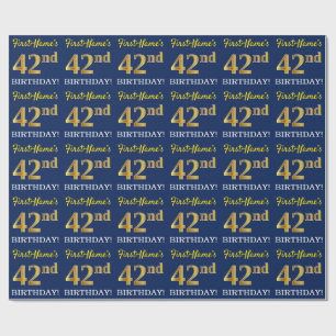 Blått, Imitation Guld titta "42:a BIRTHDAY" Presentpapper