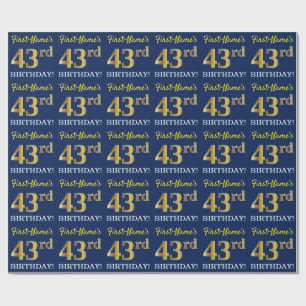 Blått, Imitation Guld titta "43:e BIRTHDAY" Presentpapper