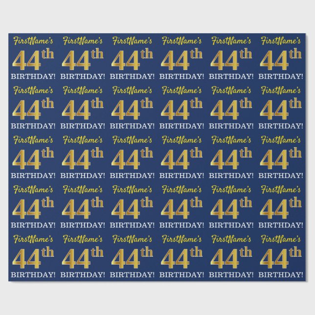 Blått, Imitation Guld titta "44:e BIRTHDAY" Presentpapper (Platt)