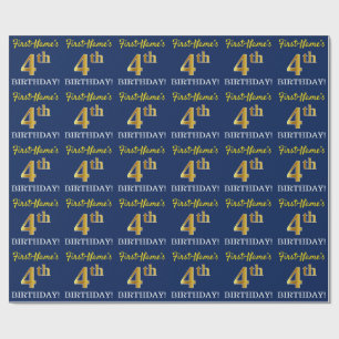 Blått, Imitation Guld Titta "4e födelsedagen" Presentpapper