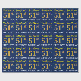 Blått, Imitation Guld titta "51:a BIRTHDAY" Presentpapper