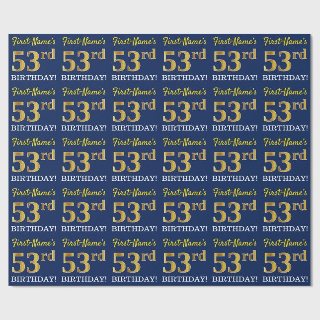 Blått, Imitation Guld titta "53:e BIRTHDAY" Presentpapper (Platt)