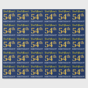 Blått, Imitation Guld titta "54:e BIRTHDAY" Presentpapper