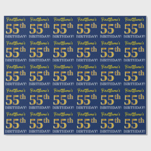 Blått, Imitation Guld titta "55:e BIRTHDAY" Presentpapper