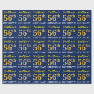 Blått, Imitation Guld titta "56:e BIRTHDAY" Presentpapper