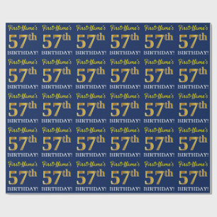 Blått, Imitation Guld titta "57:e BIRTHDAY" Presentpapper