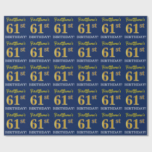 Blått, Imitation Guld titta "61:a BIRTHDAY" Presentpapper