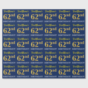 Blått, Imitation Guld titta "62:a BIRTHDAY" Presentpapper