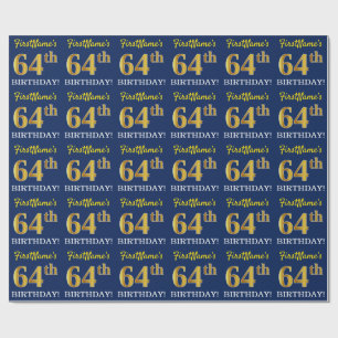 Blått, Imitation Guld titta "64:e BIRTHDAY" Presentpapper