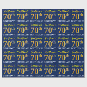 Blått, Imitation Guld titta "70:e BIRTHDAY" Presentpapper