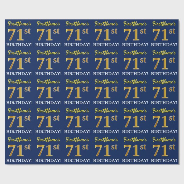 Blått, Imitation Guld titta "71:a BIRTHDAY" Presentpapper (Platt)