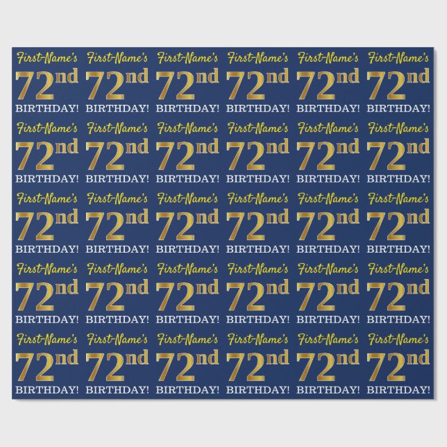 Blått, Imitation Guld titta "72:a BIRTHDAY" Presentpapper (Platt)